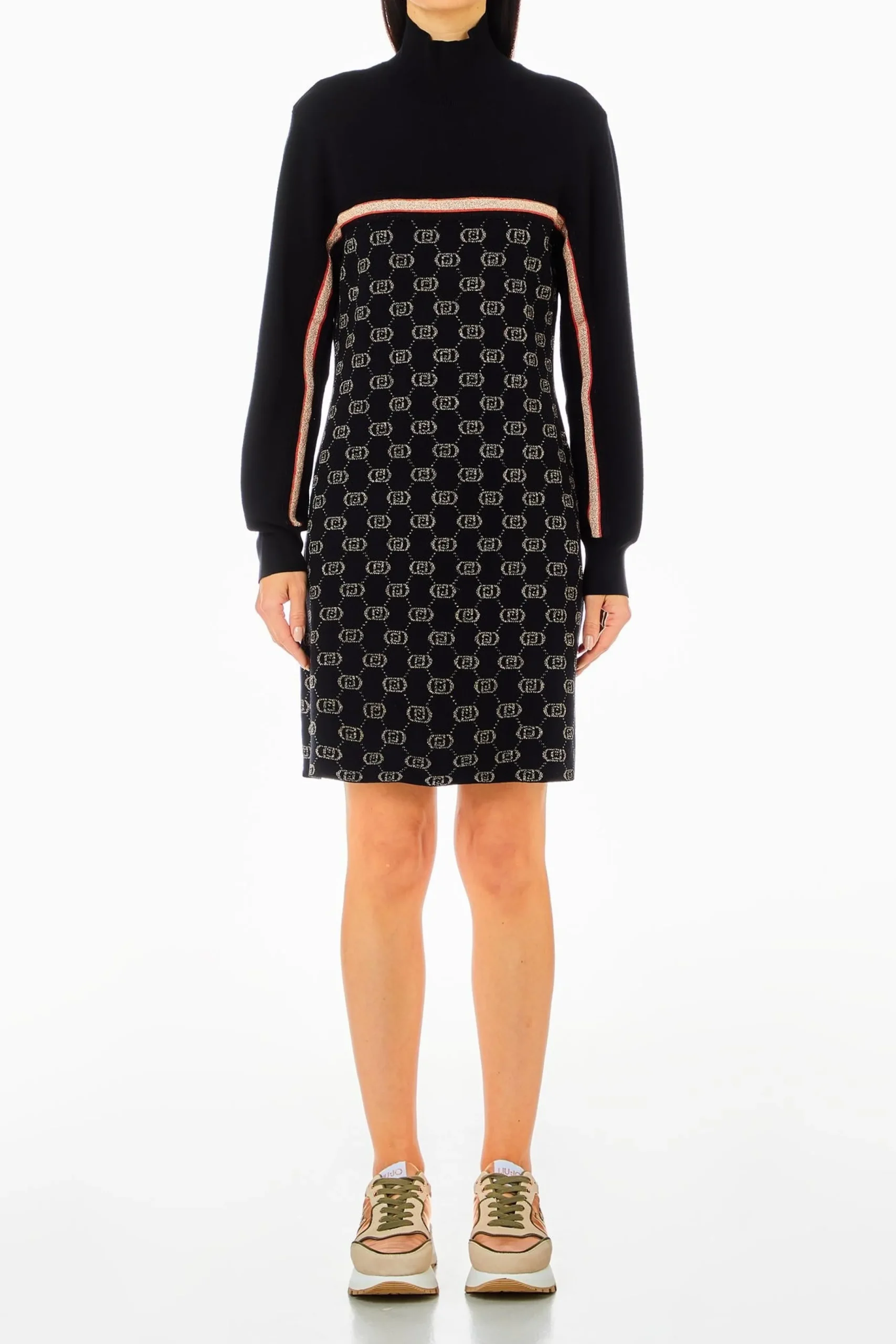 abito_a_maniche_lunghe_co_0.webp Sale Abito a maniche lunghe con logo jacquard di Donna Abiti