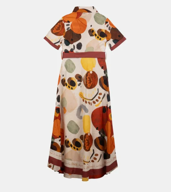 Hot Abito lungo camicia con stampa artistica e cintura Donna Abiti