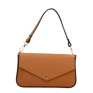 Fashion Borsa a spalla con chiusura con bottoncino in vera pelle Donna Borse A Spalla