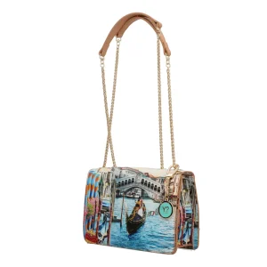 Discount Borsa a spalla YNot con stampa artistica e catena dorata Donna Borse A Spalla