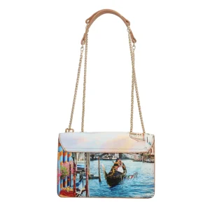 Discount Borsa a spalla YNot con stampa artistica e catena dorata Donna Borse A Spalla