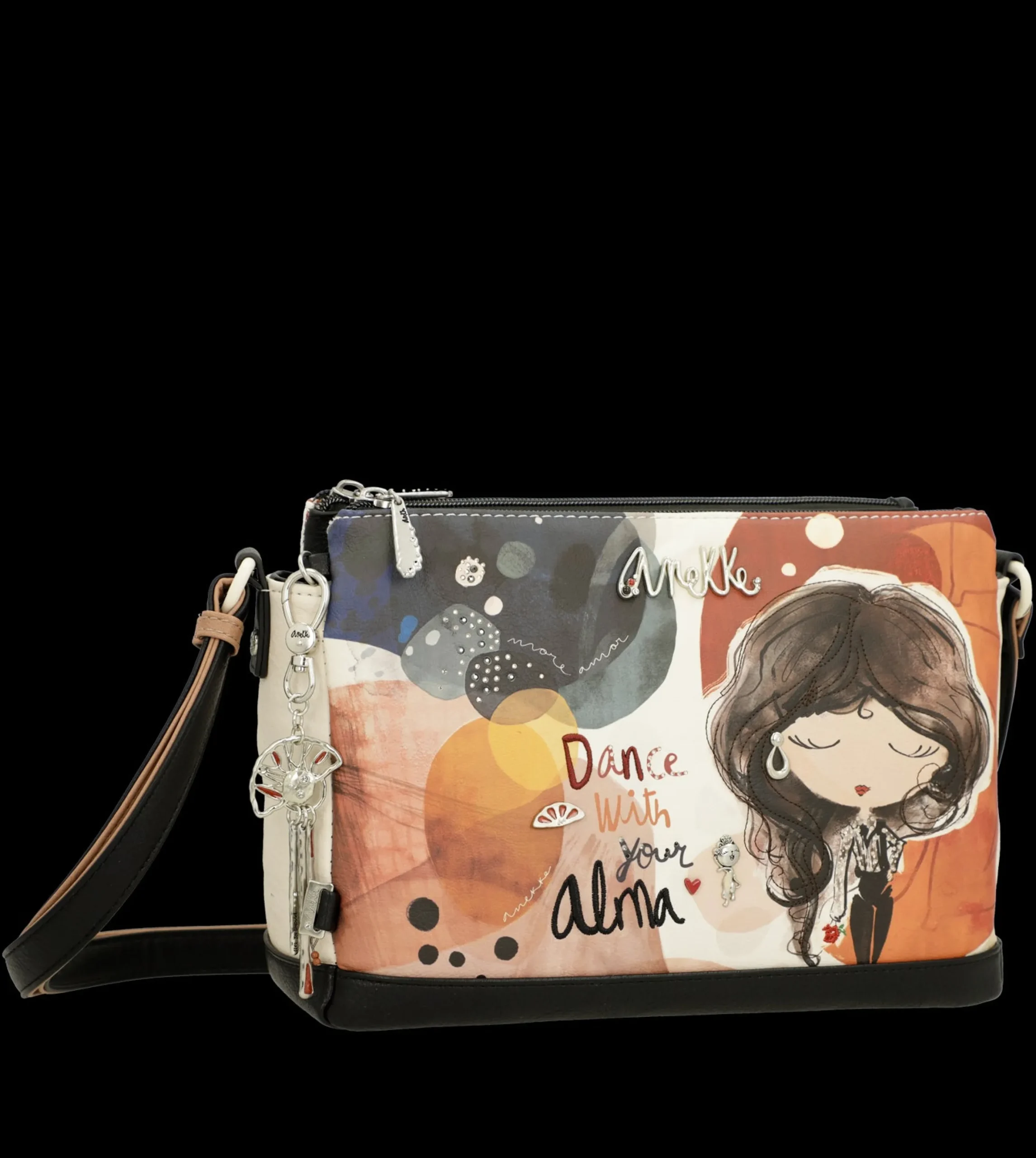 borsa_a_tracolla_anekke_c_1-4.webp Outlet Borsa a tracolla compatta con stampa artistica e dettagli raffinati Donna Borse A Tracolla
