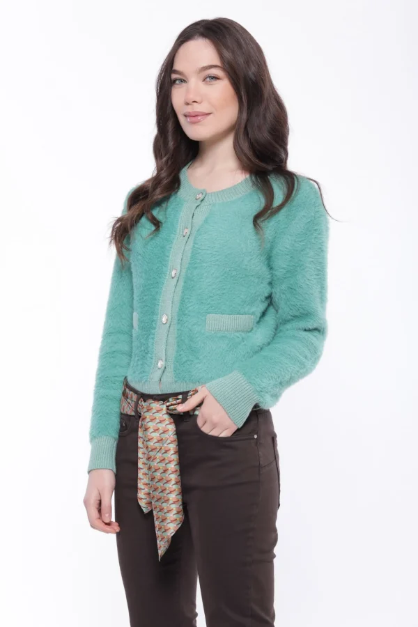 Fashion Cardigan corto Mimi Mua con bottoni decorativi Donna Giacche