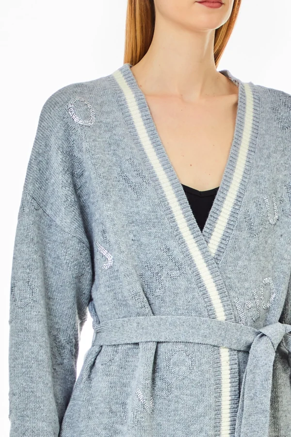 New Cardigan lungo con cintura e motivo jacquard di Donna Giacche