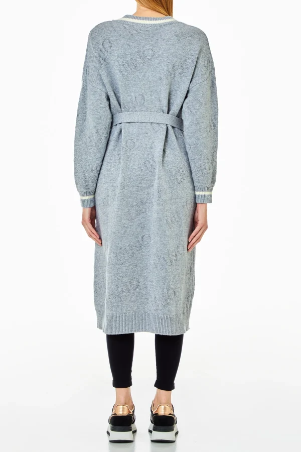 New Cardigan lungo con cintura e motivo jacquard di Donna Giacche