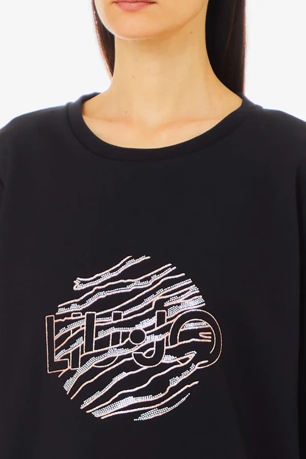 Outlet Felpa girocollo con logo decorato di Donna Maglie