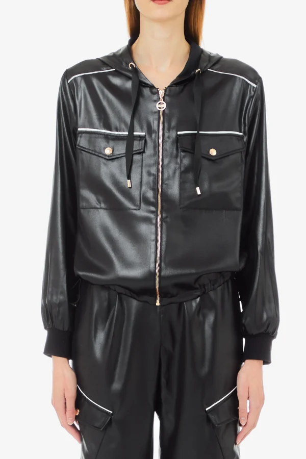 New Felpa in ecopelle con cappuccio e zip di Donna Giacche