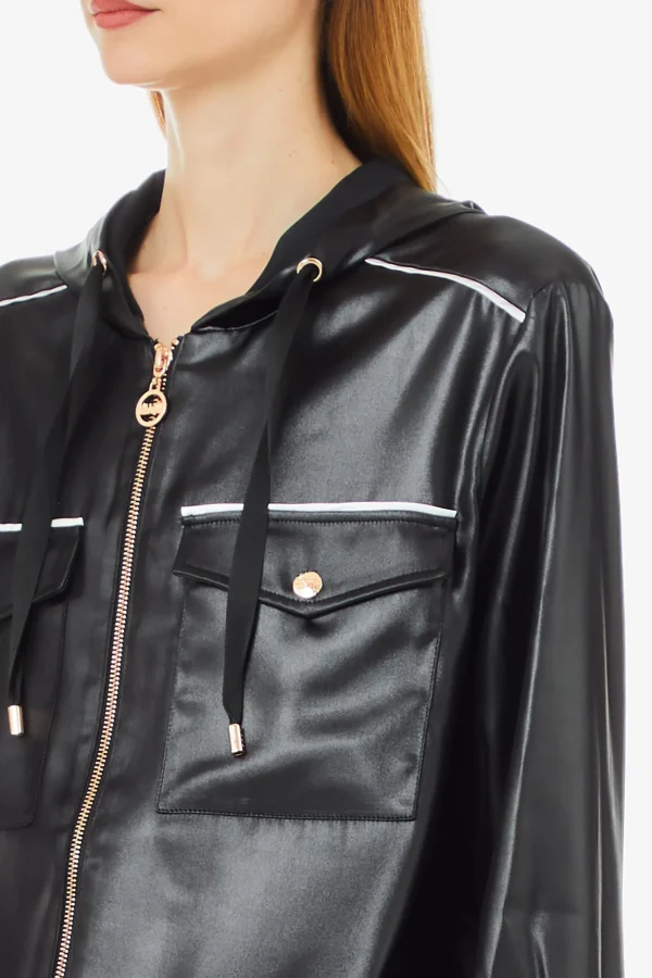 New Felpa in ecopelle con cappuccio e zip di Donna Giacche