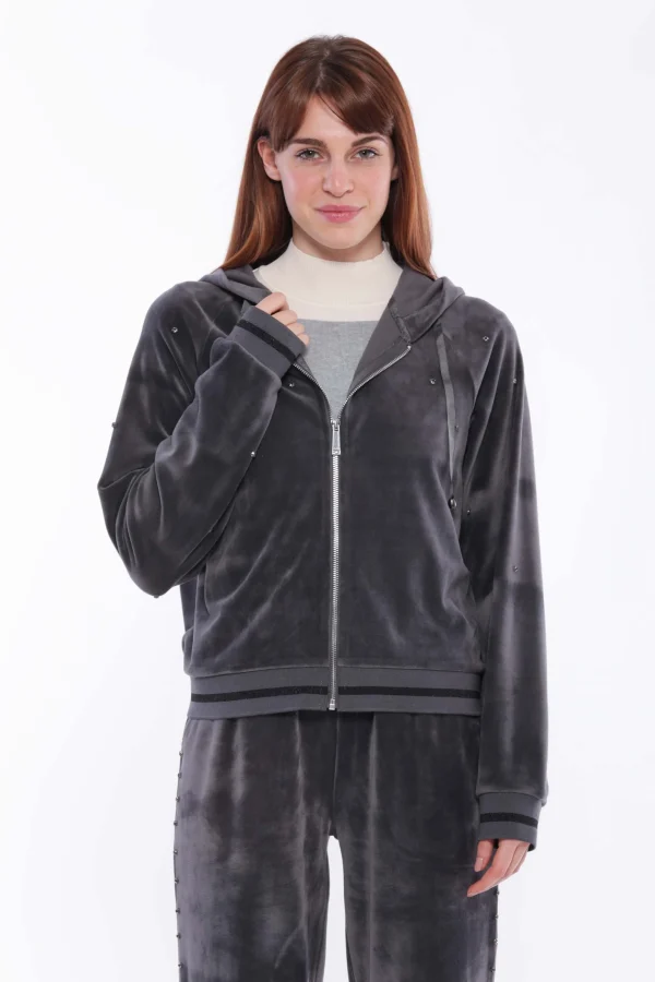 Clearance Felpa in velluto con zip e strass Mimi Mua Donna Giacche