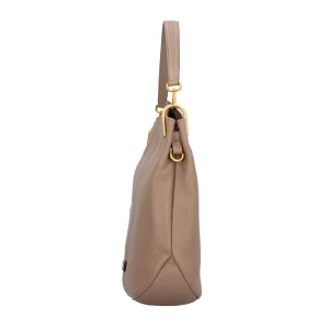 New Leila Hobo Bag in Pelle Martellata con Dettagli Luminosi Donna Borse A Spalla