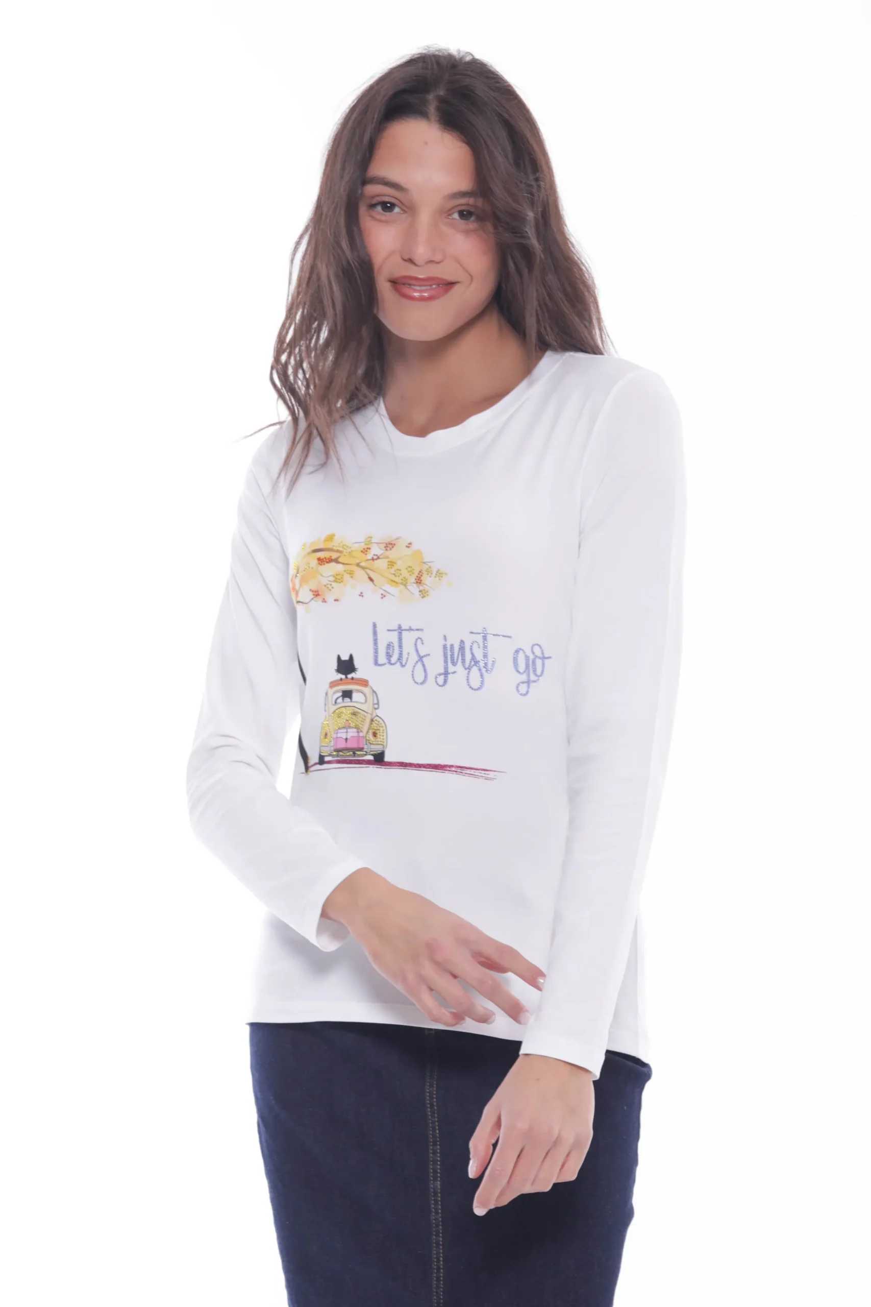 maglia_a_maniche_lunghe_m_3-1.webp Fashion Maglia a maniche lunghe Mimi Mua con stampa "Let's Just Go" Donna Maglie