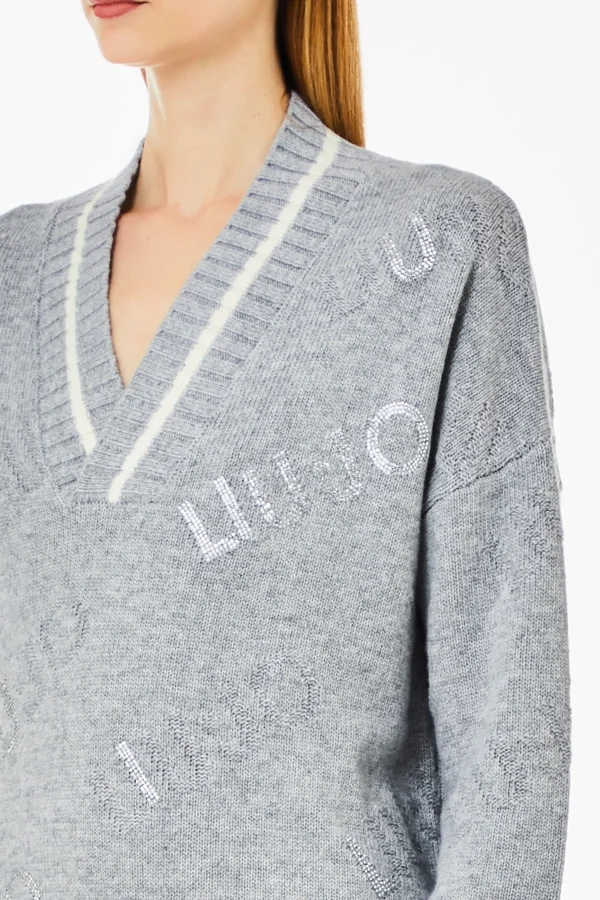 New Maglia con scollo a V e motivo jacquard di Donna Felpe