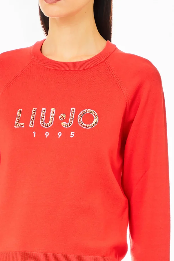 New Maglia girocollo con logo decorato di strass di Donna Felpe