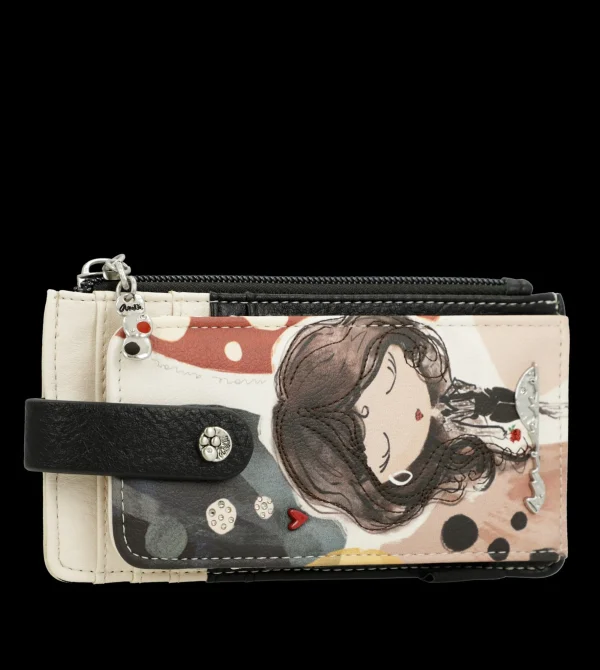 New Portafoglio elegante e compatto con chiusura a bottone Donna Portatessere