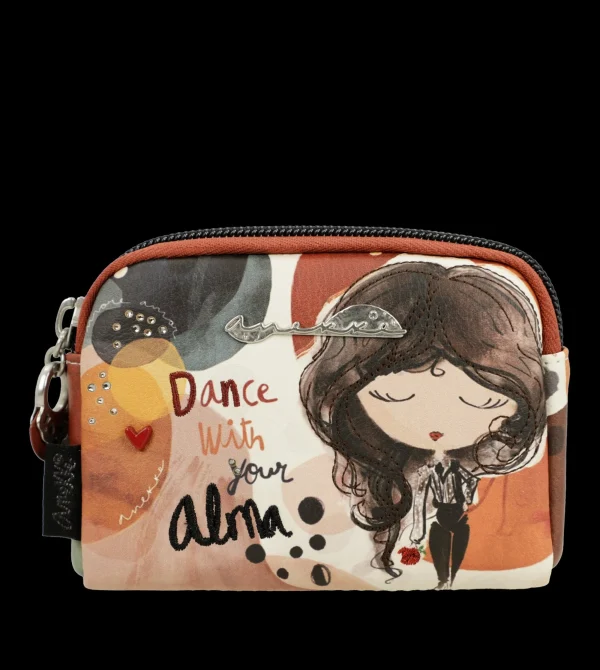 New Portamonete compatto con zip e design artistico Donna Portatessere