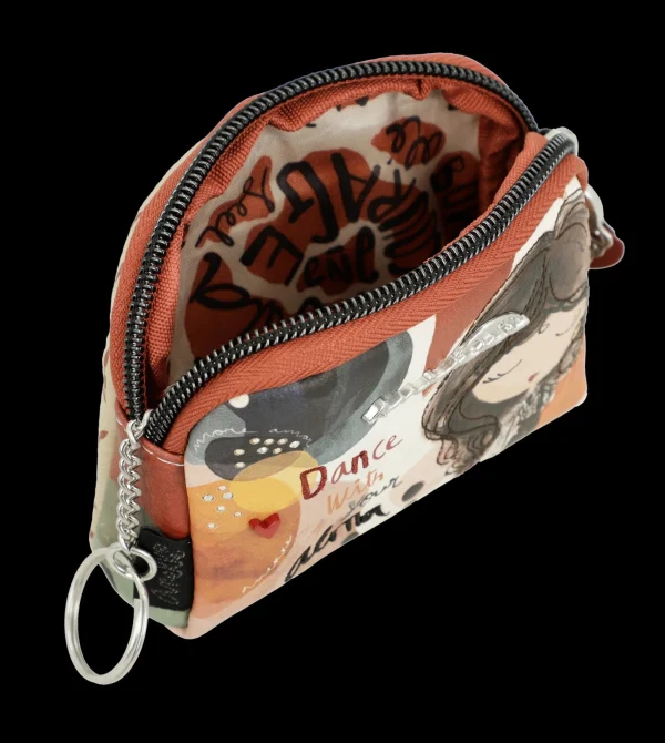 New Portamonete compatto con zip e design artistico Donna Portatessere