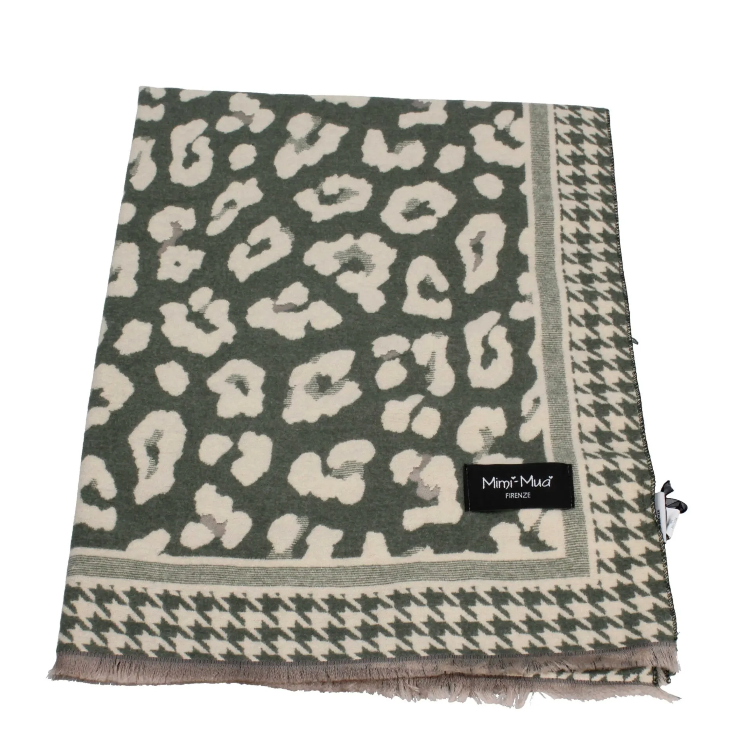 sciarpa_con_motivo_animal_2.webp Outlet Sciarpa con motivo animalier e bordi a contrasto Mimi Mua Donna Foulard E Sciarpe
