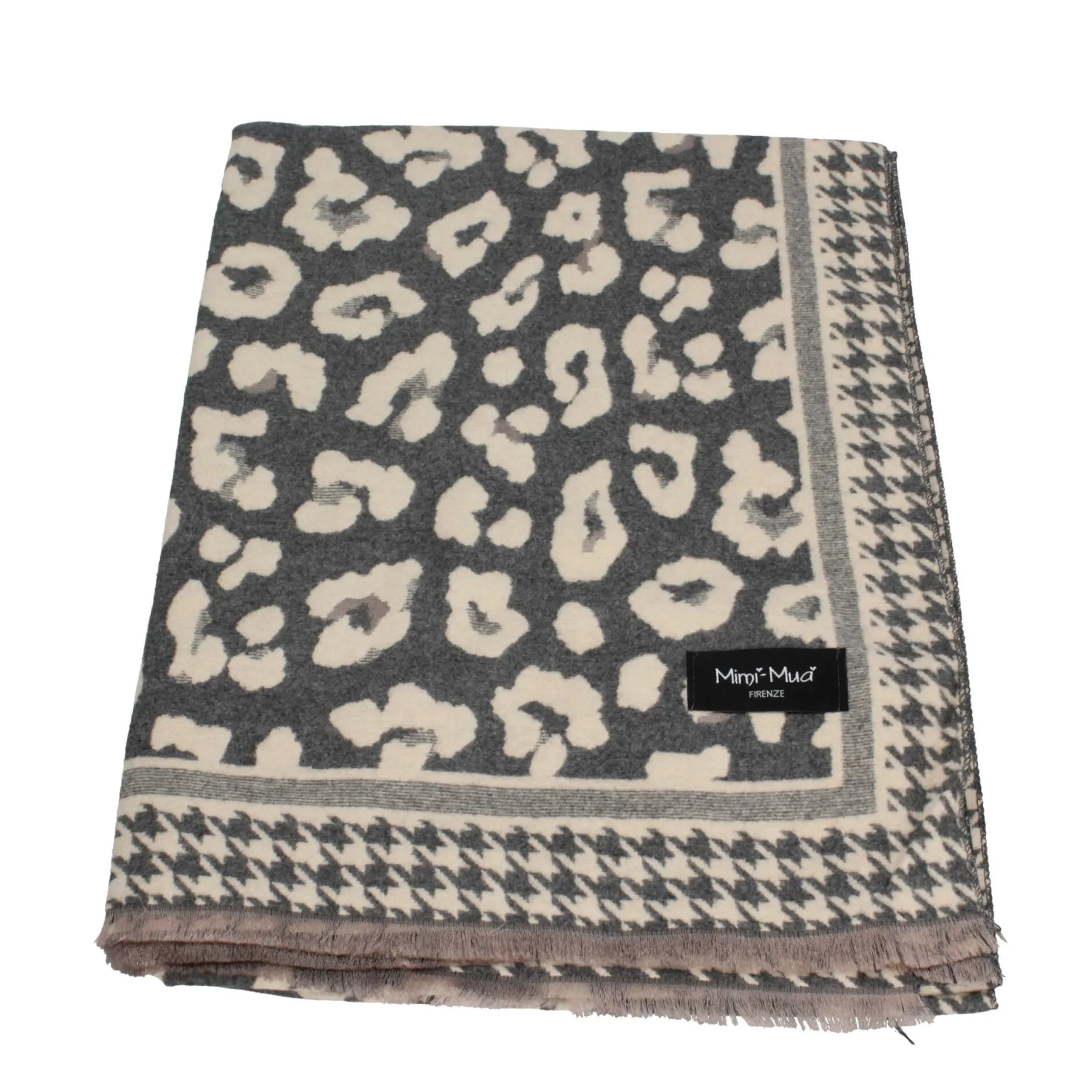 sciarpa_con_motivo_animal_4.webp Outlet Sciarpa con motivo animalier e bordi a contrasto Mimi Mua Donna Foulard E Sciarpe