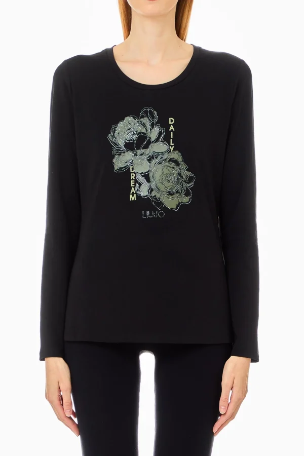Discount T-shirt a maniche lunghe con logo decorato di Donna Felpe