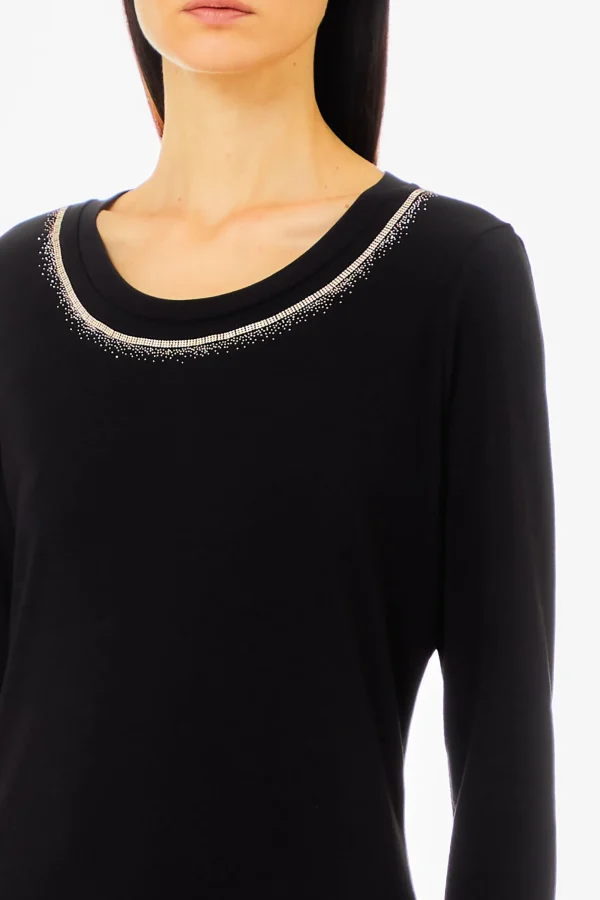 Outlet T-shirt in cotone stretch con logo strass di Donna Maglie